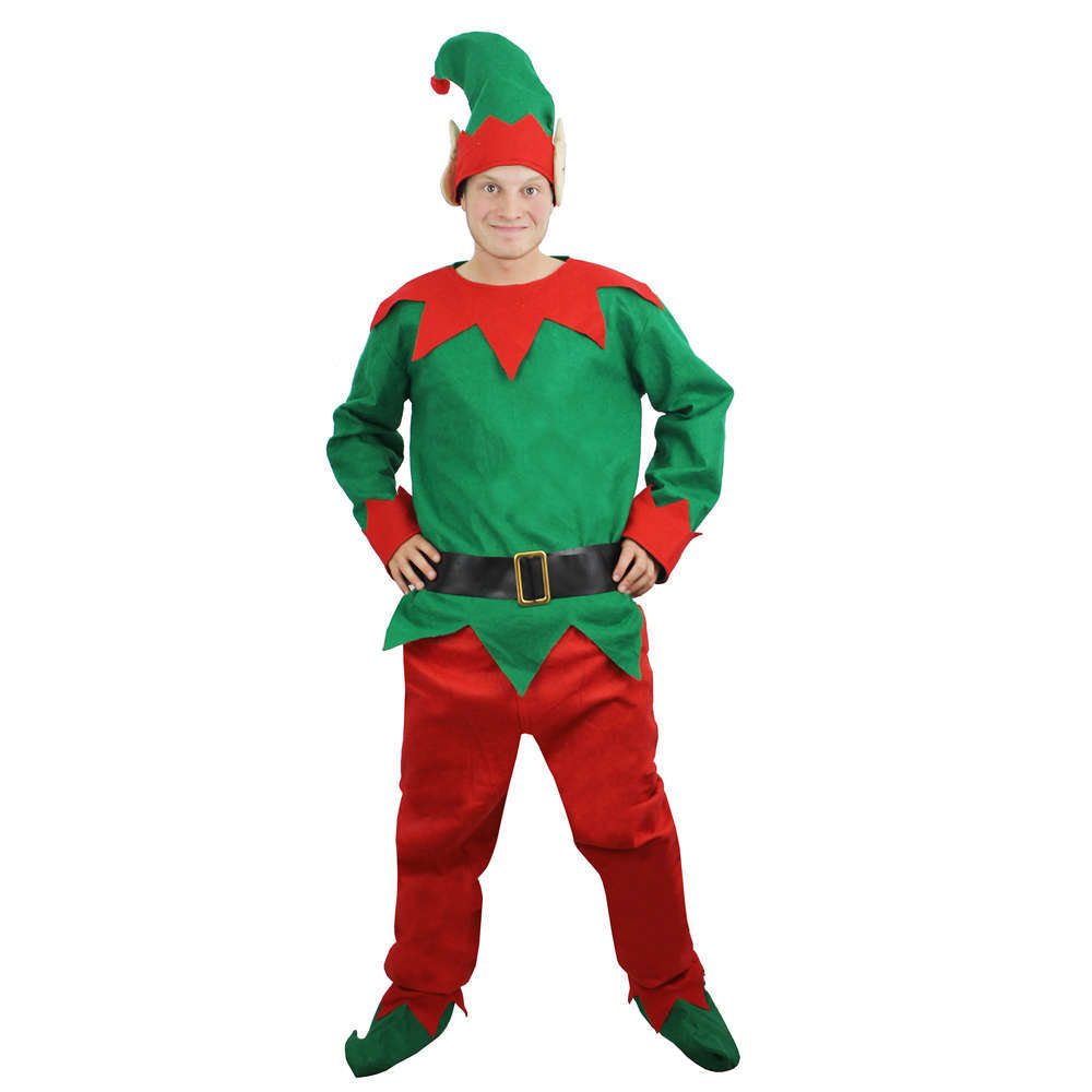Mens Womens Santa Helper Christmas Fancy Dress Adult Elf Costume Outfit
